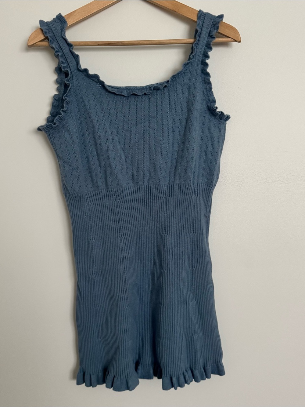 Cider Dusty Blue Ribbed Ruffle Mini Dress - Picture 3 of 3